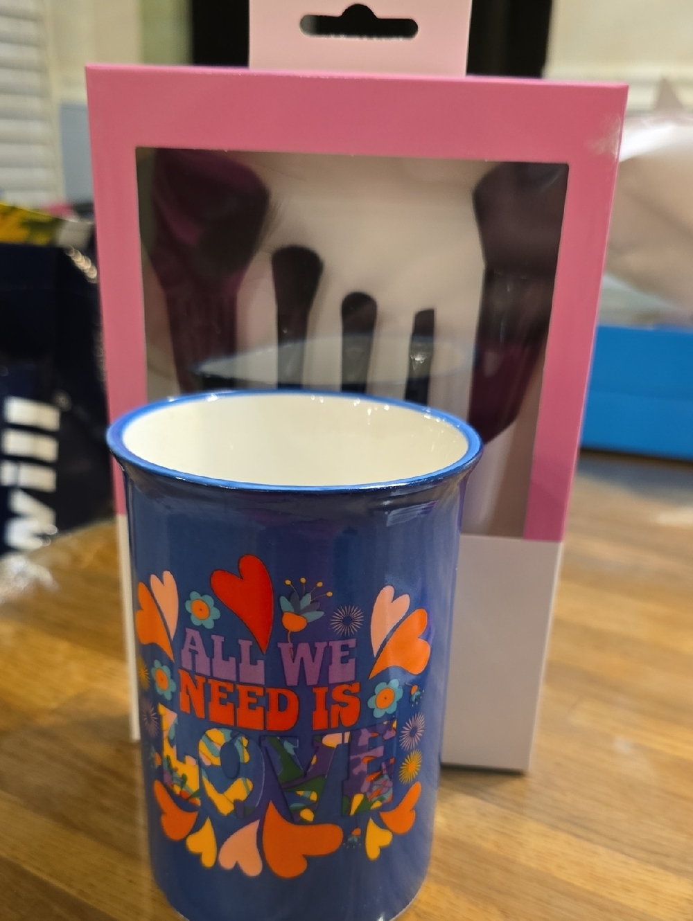Source Unknown Blue Floral "All We Need Is Love" Party Mug